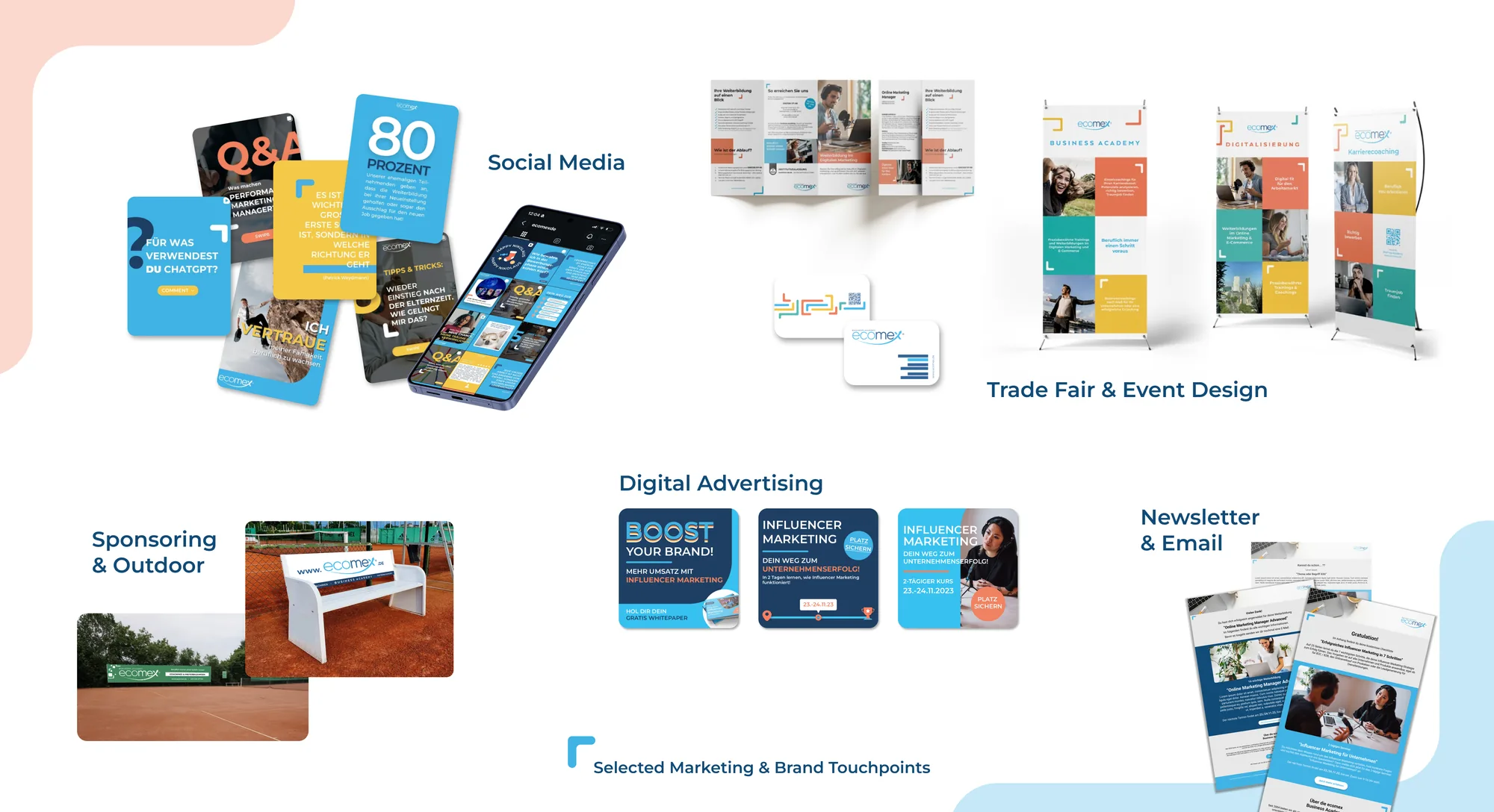 Ausgewählte Marketing-Touchpoints: Social Media, Messe, Sponsoring, Digital Advertising und Newsletter