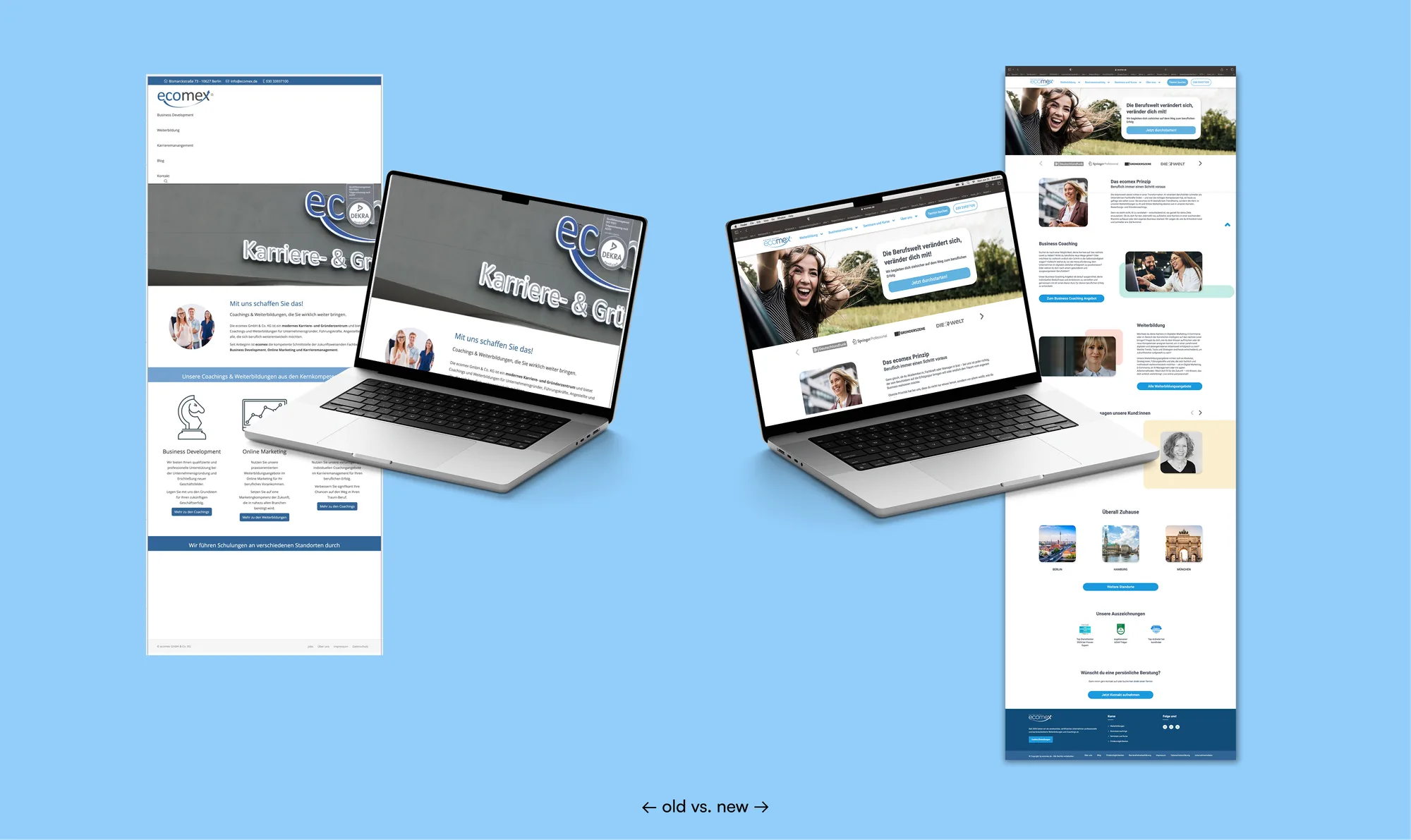 Gegenüberstellung der alten und der neu gestalteten ecomex-Website