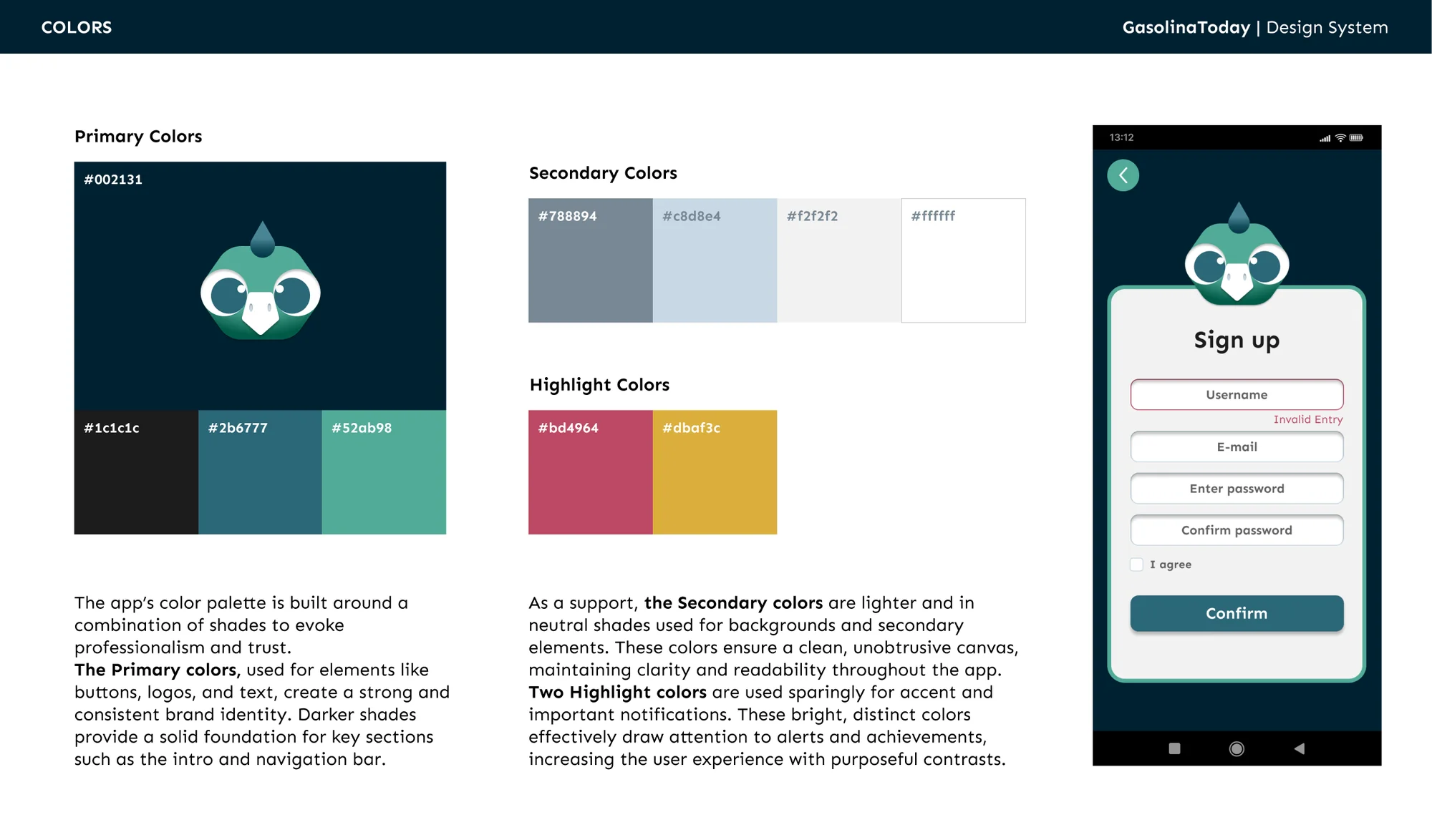 GasolinaToday Designsystem: blaugrüne Farbpalette