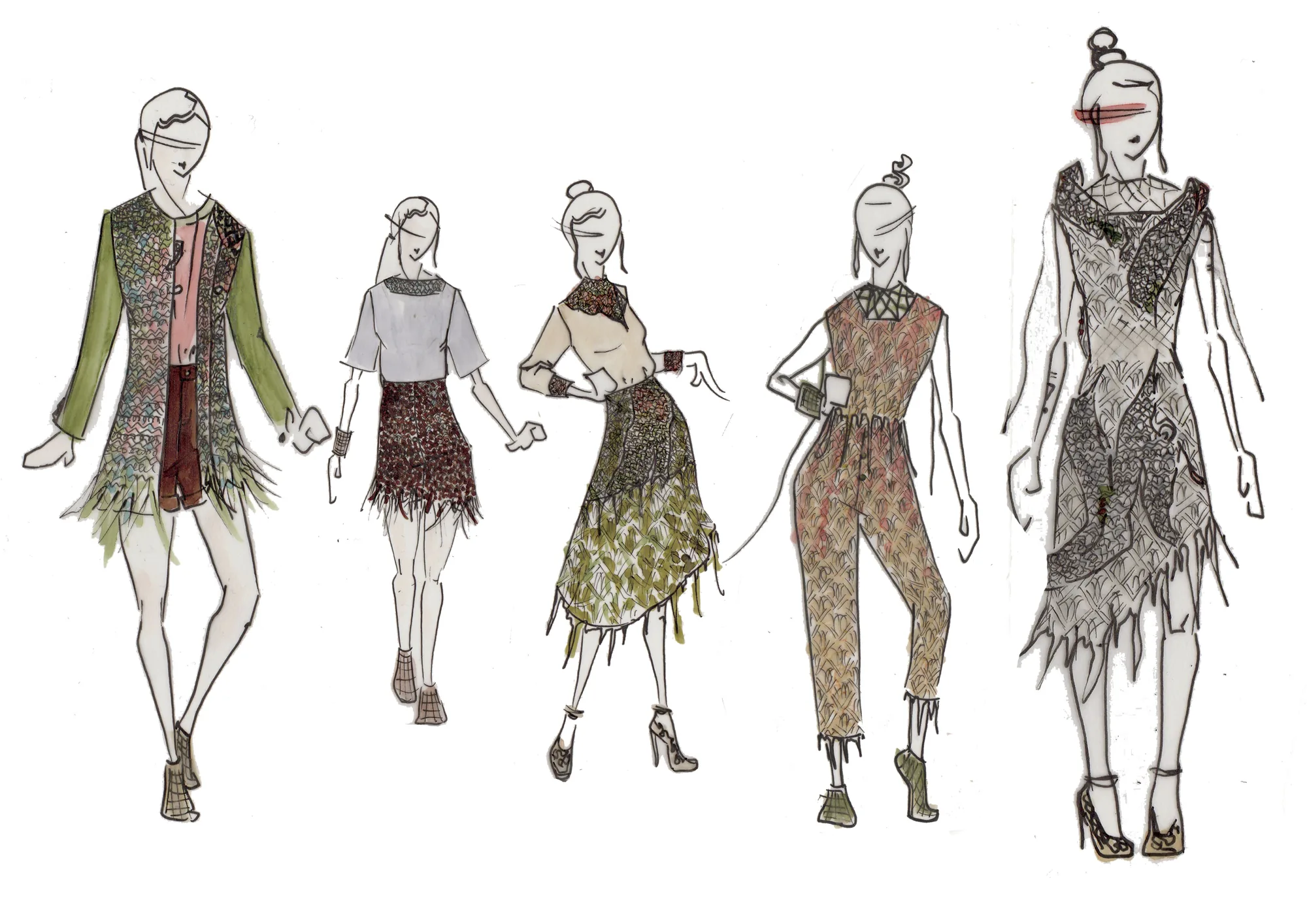 Modeillustration der HUB-Kollektion mit fünf Silhouetten