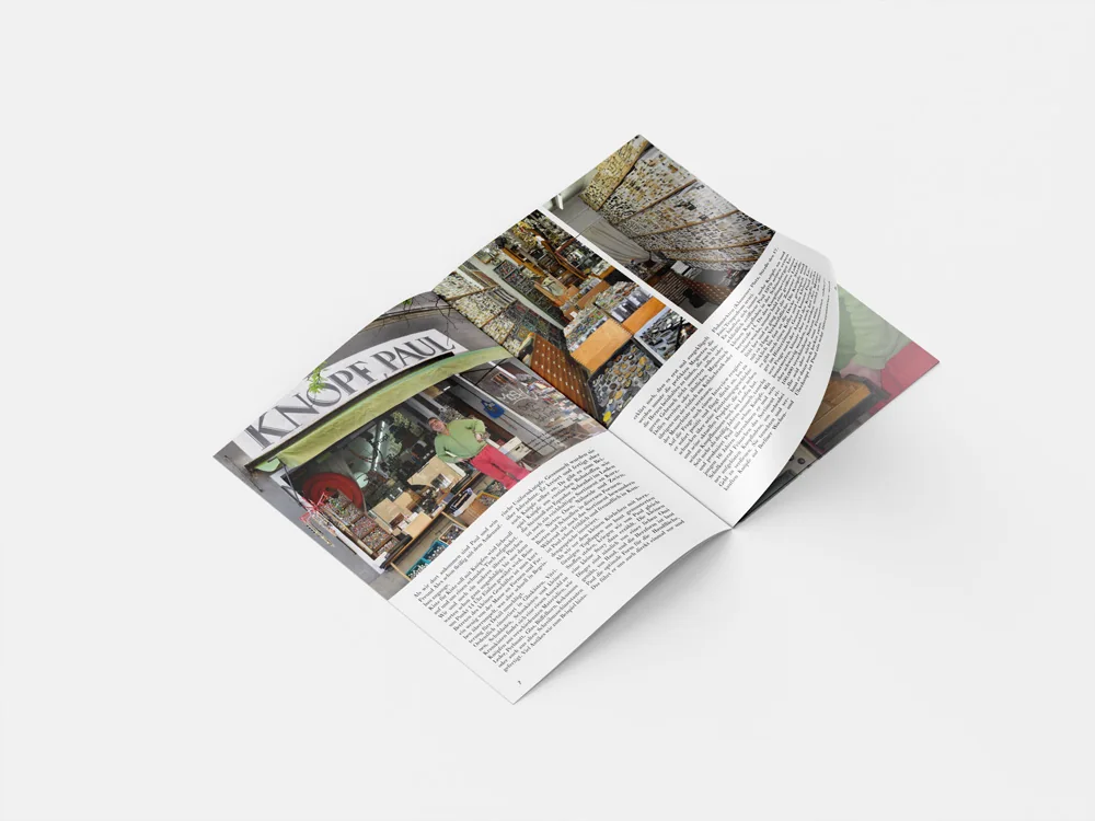 Modemagazin: Doppelseite über den Laden Knopf Paul