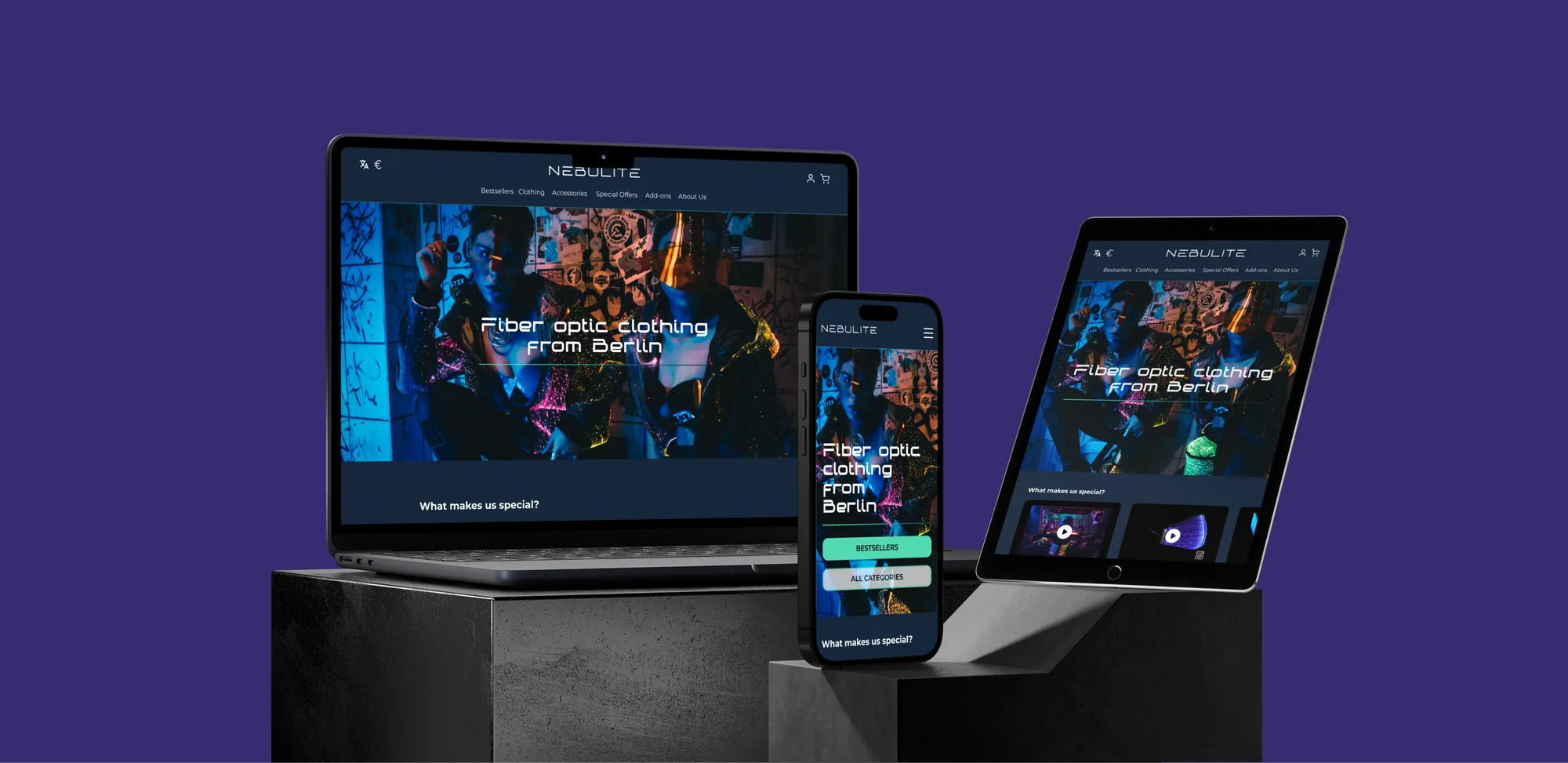 Finales Nebulite-Design auf Laptop, Tablet und Smartphone